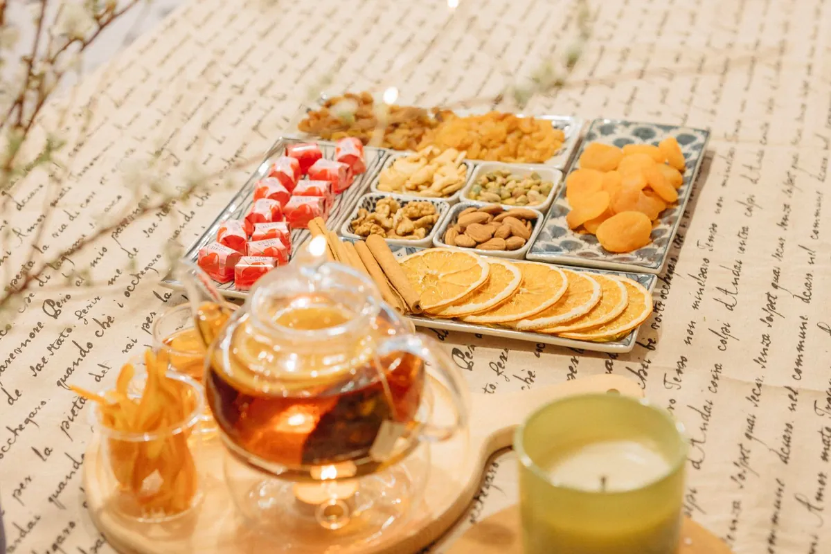 Tea, snacks, and treats arranged for a cozy café-style outing