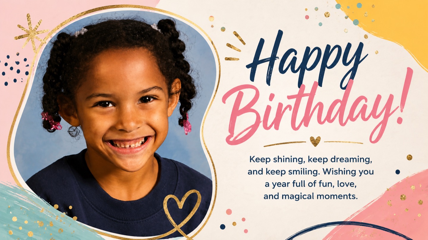 Personalized Happy Birthday greeting card with a smiling child